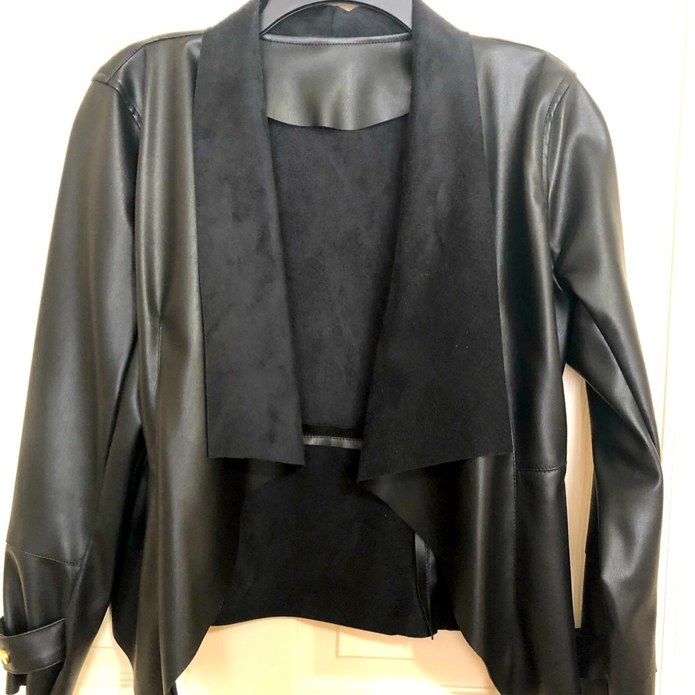 Black photo leather and suede jacket size small